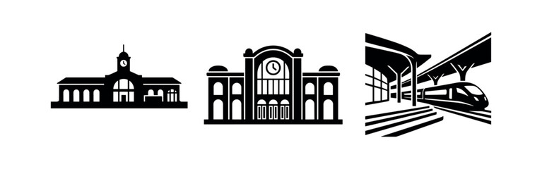 Obraz premium Train Station Buildings and Railway Transit Architecture Icons