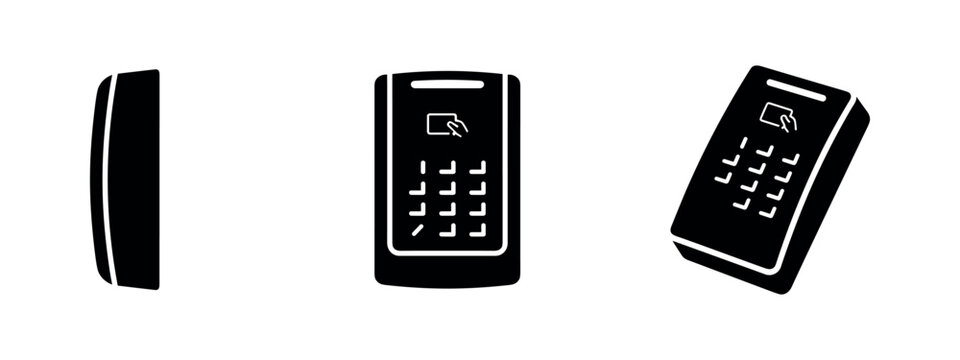Contactless POS Terminal Icons Set. NFC Credit Card Reader Vector Symbols, Modern Payment Device for Transactions.