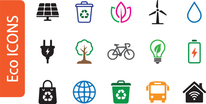 Eco friendly and sustainability icons set for environmental protection concepts
