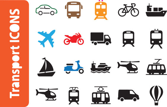 Transportation and vehicle vector icons set representing modern transit modes