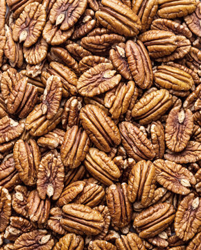 Close up of a pile of pecans walnuts without shell