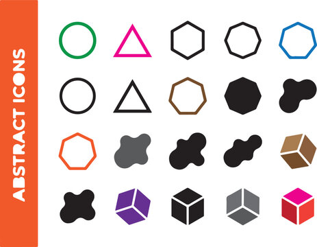 Collection of fifteen diverse abstract geometric shapes and basic form icons