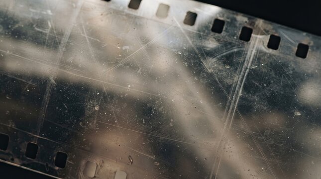 Closeup of old scratched 35mm film strip texture