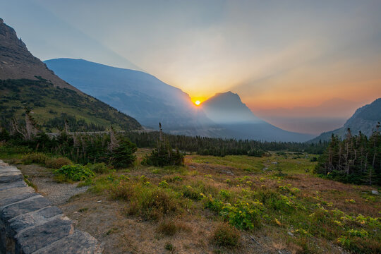Sunrise in Glacier national park valley