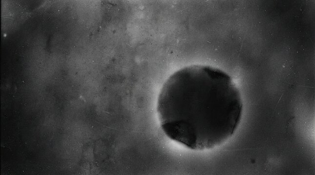 Abstract dark circular shape with glowing edges on a textured grainy background