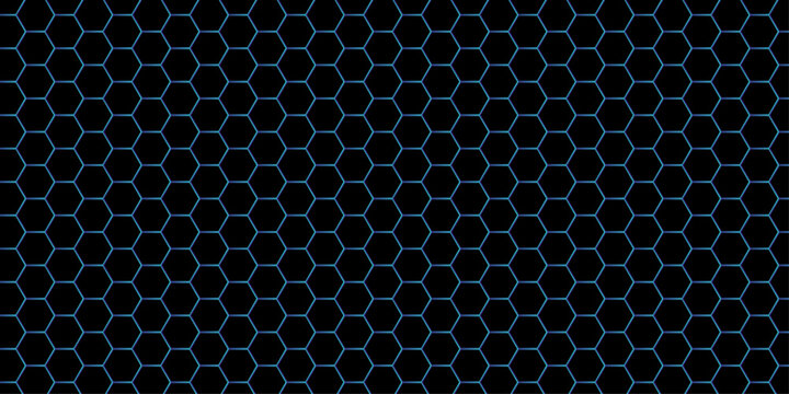 A dark hexagonal grid pattern with a futuristic blue glow provides a sleek and modern background, suggesting technology or a digital interface.
