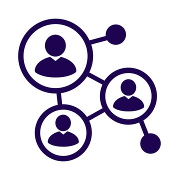 Flat vector illustration of a professional social networking connection icon featuring interconnected people silhouettes within circular nodes transparent background