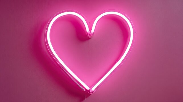 Pink neon heart on pink wall.