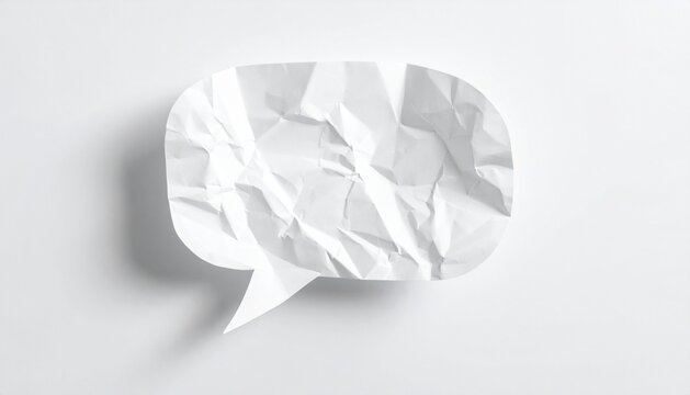 Crumpled white paper speech bubble banner on white background
