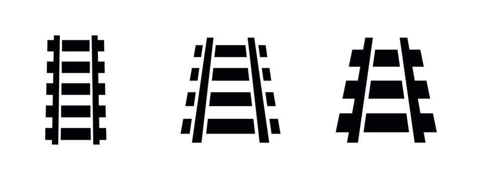 Straight Train Track Icons Set - Railway or Railroad Tracks in Various Styles