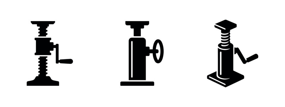 Car Jack and Screw Jack Icons Set: Vehicle Lifting and Mechanical Support Tools