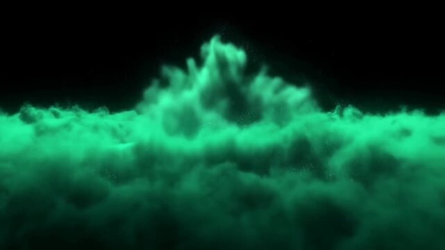 Glowing green flying saucer suspended in darkness with bright central light