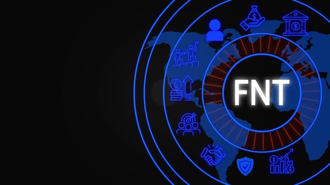 FNT acronym concept with business icons and Global Business Finance and International