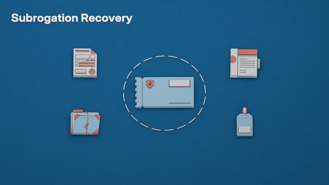 The insurer's payout takes focus before subrogation rights are assigned and a recovery claim is sent to the third party. Flat 3D style; an English title card.