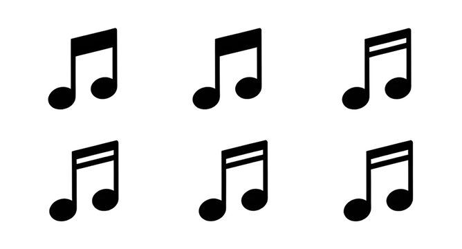 Black eighth and sixteenth note vector symbols for concert flyers and posters.