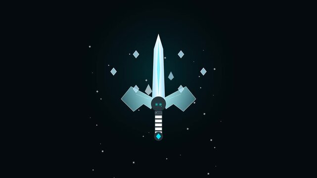 Glowing Magic Sword Animation With Floating Crystal Particles For Fantasy Game Design And Magical Weapon Effects Display On Dark Backgrounds