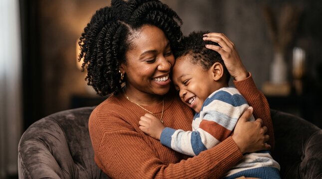 african american mother and son sharing tender moment of family love  
