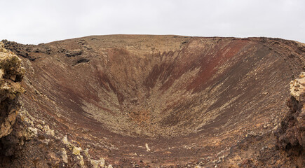 Panoramic view inside the volcanic crater of Calderon Hondo, Fuerteventura, Canary Islands, Spain. © Sergey Kohl