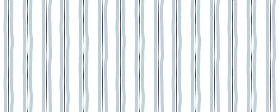 Watercolor seamless pattern with irregular pastel blue stripes.Hand drawn vertical line background. Plaid repeat print for wrapping paper, textile, fabric and wallpaper. Vector illustration