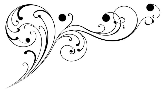 Isolated elegant decorative ornate floral scrollwork element with graceful flourishes for design projects.