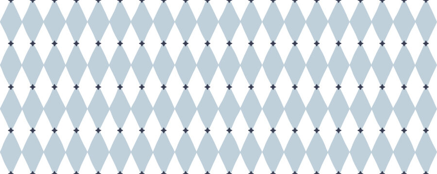 Pastel blue harlequin seamless pattern with stars. Retro circus diamond background. Rhombus baby print for textile, fabric and wrapping paper. Soft coquette holiday pattern. Vector illustration