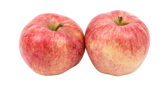 Isolated two fresh ripe red apples showcasing healthy skin and natural texture, delicious fruit