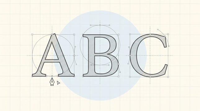 Typography Design Process Showing Vector Letters A B C Grid