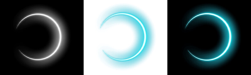 Glowing neon circle arc frame light effect set on black and transparent background © epu