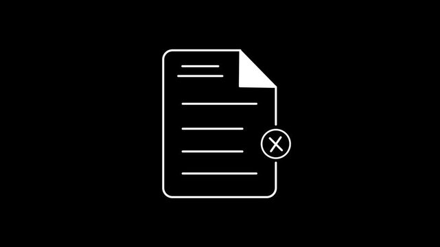 Concept of document deletion and file cancellation; file deletion, document cancellation, rejected requests, error pages. 2D animation, video clip, 4K resolution, alpha channel, transparent background