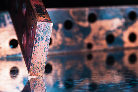 Oxidized copper bars and busbars with holes, non-ferrous metal products used in power engineering and electrical applications, raw material recycling