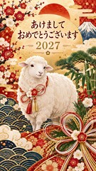 Fototapeta premium 2027年豪華な未年の年賀状 / 2027 Luxurious Year of the Sheep New Year card (Generative AI)