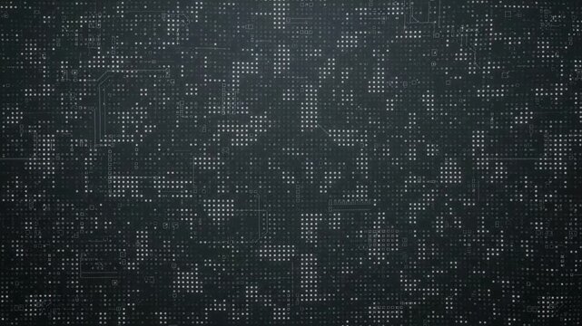 Abstract digital background with glowing square pixels and circuit board patterns