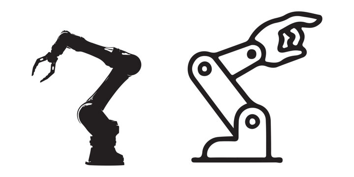 Stylized industrial robotic arm silhouettes and line art for automation and engineering concepts.