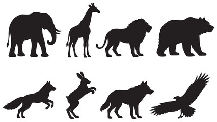Obraz premium Black Silhouettes of Wild Animals and Birds