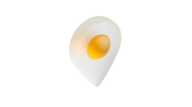 Isolated fried egg stylized as a navigation map pin icon, creative breakfast food marker symbol.