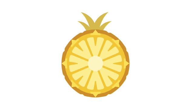Sliced pineapple showing its internal yellow cross section and leafy top illustrates tropical fruit and healthy snacking in a vector style.