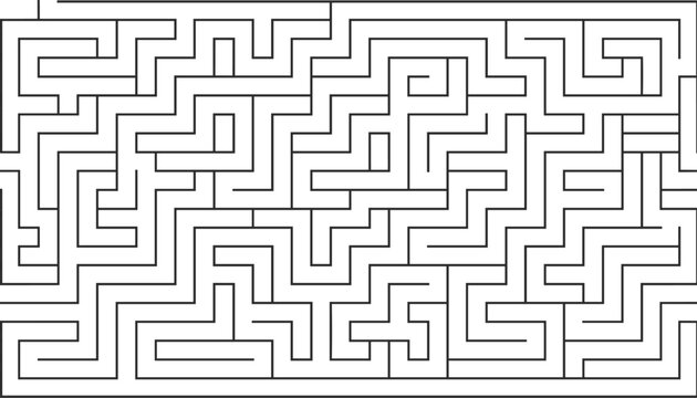 Complex black and white maze puzzle with many paths and dead ends challenges the mind in a classic recreational and educational activity.