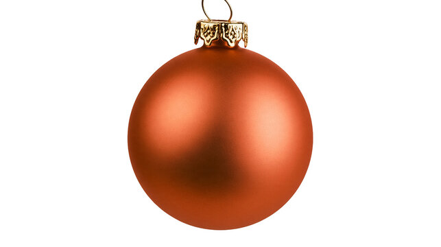 Isolated matte orange Christmas bauble with golden cap, elegant festive holiday season decoration