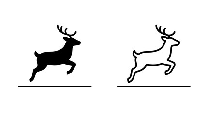 Minimalist jumping reindeer vector silhouettes in black outline style for graphic design © PngBundle