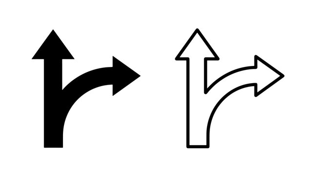 Minimalist split arrows showing upward and right directions in vector line art style