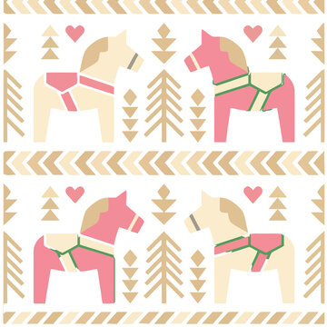 Dala horse pattern with trees and hearts