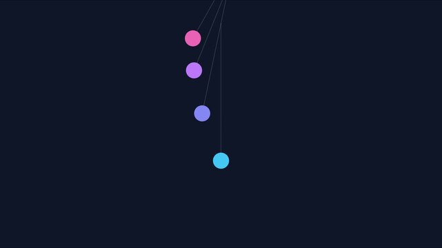 Minimalist abstract pendulum motion with colorful glowing spheres on dark animation 4k background physics