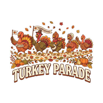 Turkey parade funny thanksgiving autumn transparent t-shirt design
