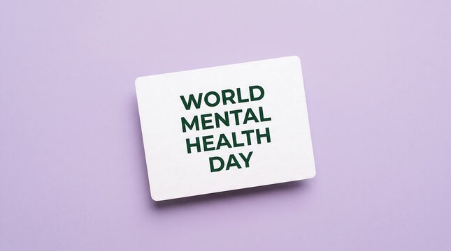 A white sticky note with the text world mental health day written in black marker on a light purple background