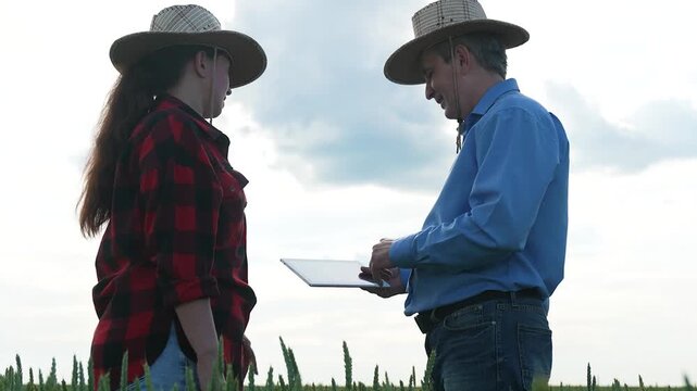 Business deal in wheat field, Successful partnership handshake, Mens handshake in the country, Agreement on agricultural business, Farming cooperation under the sky, Rural deal and negotiation
