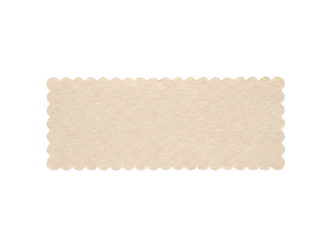 Vintage rectangular paper tag with decorative scalloped edges crafted from textured tan card on transparent background