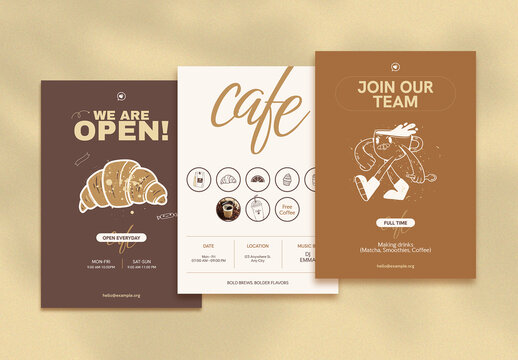 Minimal Coffee Shop Poster Layouts With Brown Accent
