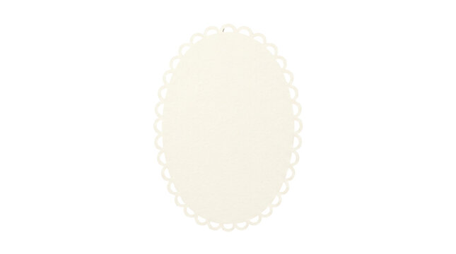 Vintage oval paper doily with delicate scalloped edges featuring a soft cream texture on transparent background
