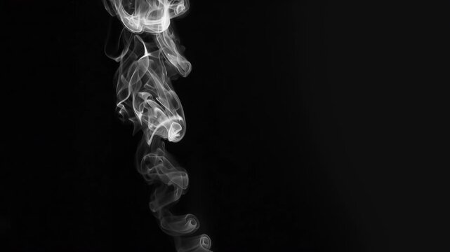 Interlacing Cigarette Smoke in the Ray. White clearly expressed smoke slowly rises from the bottom of the screen and forms elegant twists on a black background