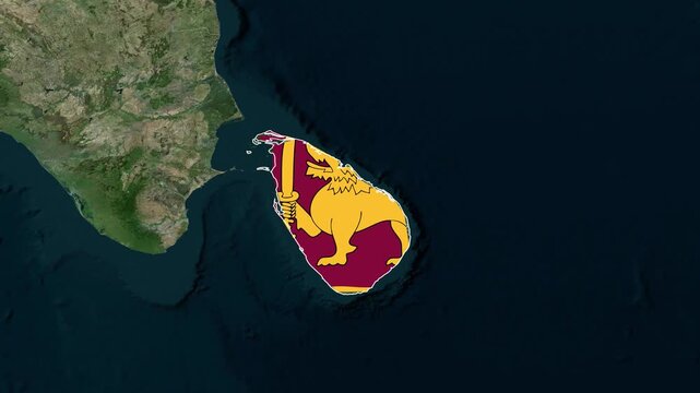 Sri Lanka Flag Highlighted on Satellite Map Zoom Animation